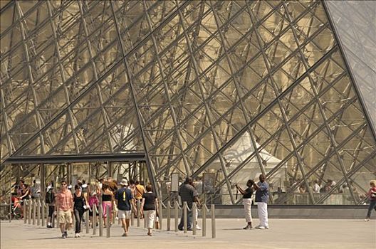 正门入口,锡,玻璃金字塔,卢浮宫,巴黎,法国,欧洲