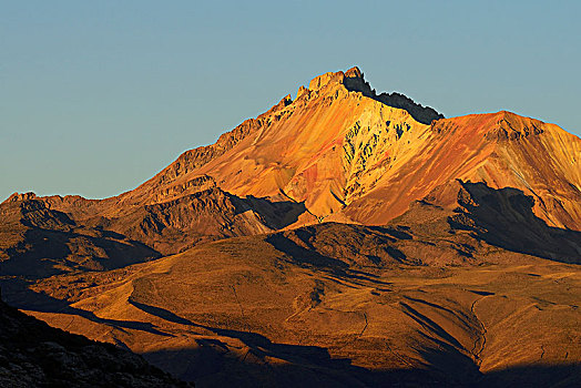 火山,日出,盐湖,乌尤尼盐沼,波托西地区,玻利维亚,南美