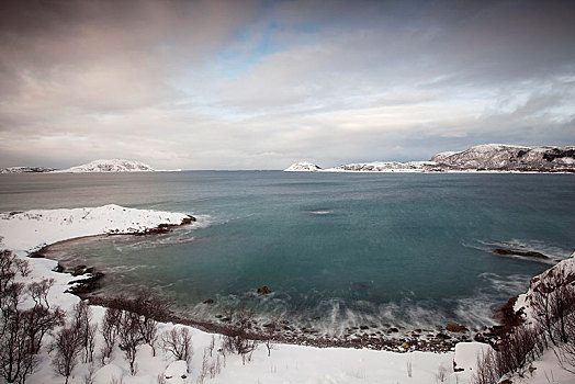 湾,靠近,冬天,特罗姆瑟,挪威,欧洲