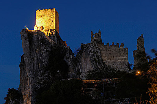 城堡,黃昏,克鲁赛罗,别墅,自然,公园,哈恩省,安达卢西亚,西班牙,欧洲