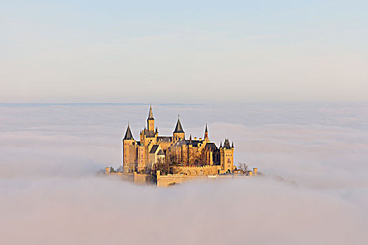 城堡,雾,秋天,巴登符腾堡,德国,欧洲