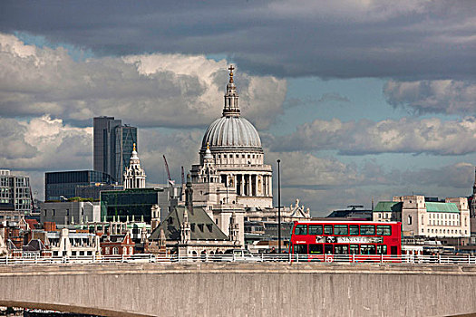 伦敦,天际线,圣保罗大教堂,桥,前景