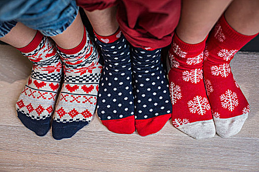 三个,两个,脚,鲜明,图案,圣诞节,袜子