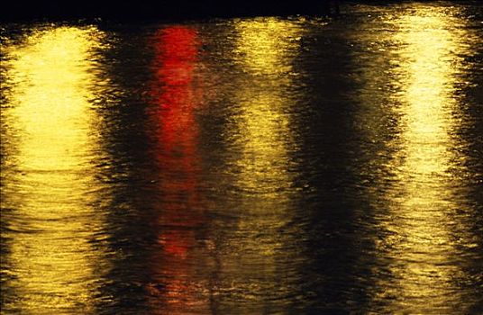 红绿灯,反射,河面,泰晤士河,夜晚,滑铁卢桥