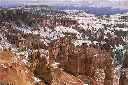 全景,独特,侵蚀,怪岩柱,鳍状物,下雪,布莱斯峡谷国家公园,犹他