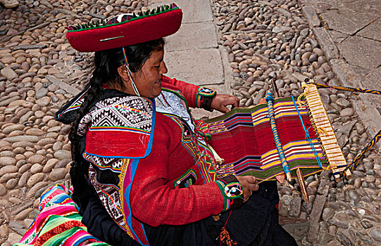 传统,女人,服饰,编织,毯子,地毯,游客,靠近,库斯科,秘鲁