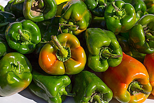 青椒,一堆,排列,市场,蔬菜,食物