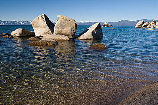 石头,湖,山峦,背景,太浩湖,内华达,美国