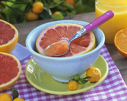 一半,柚子,碗,橙汁