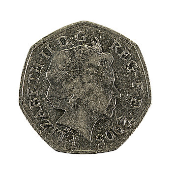 英国,50便士,硬币,2005年