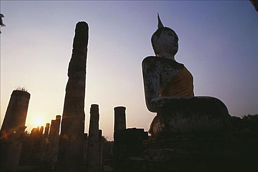 剪影,佛像,庙宇,玛哈泰寺,公园,素可泰,泰国