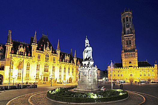 法院,钟楼,光亮,黄昏,大广场,城市,中心,布鲁日,比利时