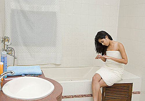 女人,锉甲,浴室,印度
