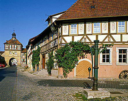 半木结构房屋,弗兰克尼亚,巴伐利亚,德国,欧洲