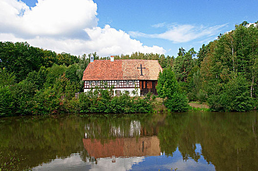 半木结构房屋,绿色,风景,水库