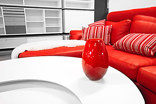 红色,花瓶,桌子,时髦,客厅,沙发,装饰,枕头,白色,彩色