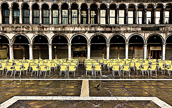 意大利,威尼斯,广场,拱廊,咖啡,椅子