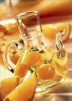 橙子,柠檬,油,玻璃瓶