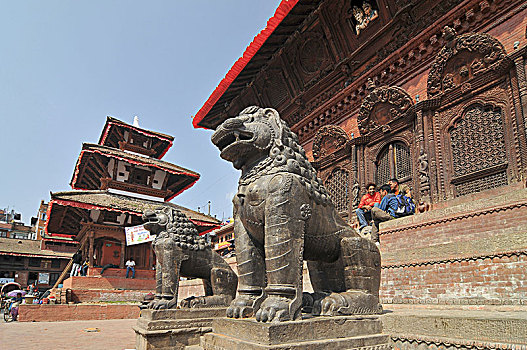 尼泊尔,加德满都,狮子,石像,湿婆神,庙宇,杜巴广场