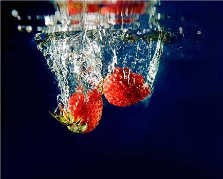 草莓,水,溅