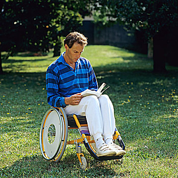 伤残,男人,轮椅,花园