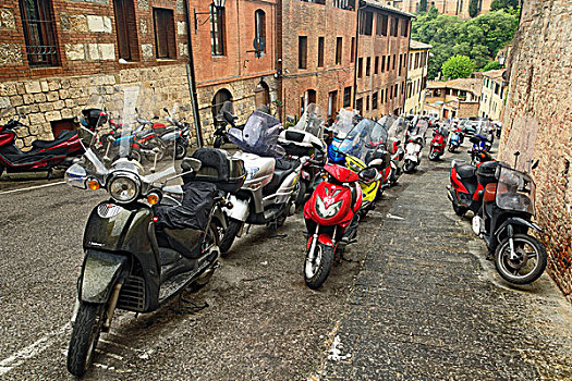 摩托车,停放,狭窄街道,佛罗伦萨,意大利