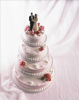 粉色,婚礼蛋糕,新娘,新郎