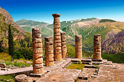 遗址,公元前4世纪,阿波罗神庙,多利安式,建筑,特尔斐城,遗迹,希腊,欧洲