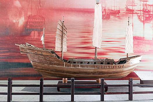 中国安徽省绩溪龙川景区胡宗宪抗倭帆船模型