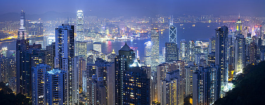 俯视,香港,天际线,夜晚,顶峰,香港岛,中国