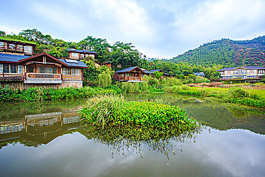 小木屋,桥,水面,小溪