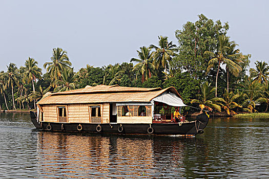 船屋,河,死水,靠近,喀拉拉,印度,南亚,亚洲