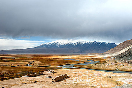 新疆,雪山,草地,河流