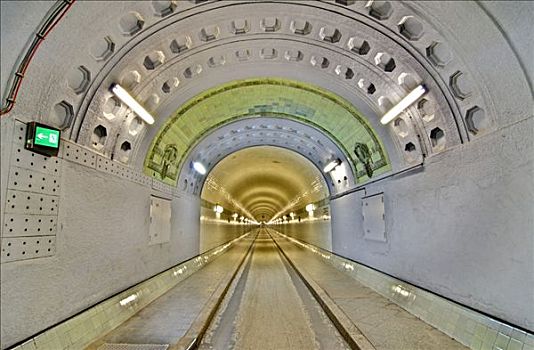 老,隧道,仰视,易北河,汉堡市,德国