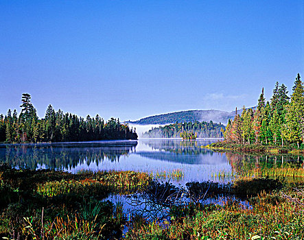 薄雾,上方,兔子,毯子,湖,苏必利尔湖省立公园,安大略省,加拿大