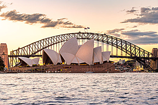 剧院,海港大桥,日落,悉尼,新,南,鲸,澳大利亚
