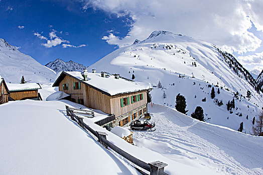 小屋,冬天,阿尔卑斯山,提洛尔,奥地利