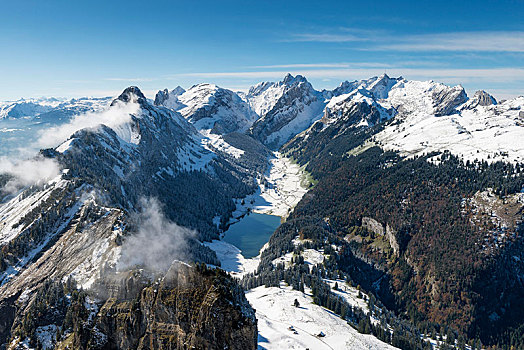 积雪,阿彭策尔,阿尔卑斯山,湖,瑞士,欧洲