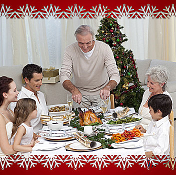 家庭,庆贺,圣诞晚餐,火鸡,在家