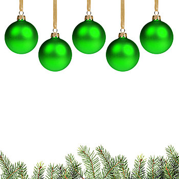 绿色,圣诞节,彩球,细枝,白色背景