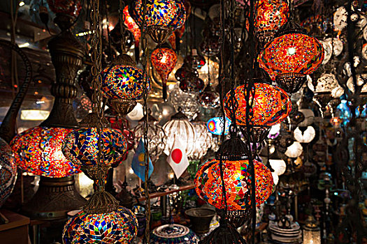 灯笼,出售,大巴扎集市,夜晚,伊斯坦布尔,土耳其