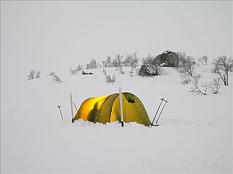 滑雪者,帐蓬