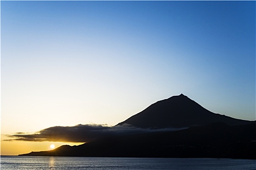 山,日落,皮库岛,亚速尔群岛