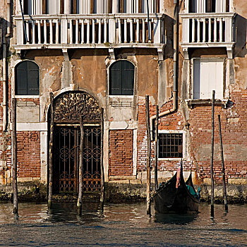 小船,停泊,威尼斯,建筑外观