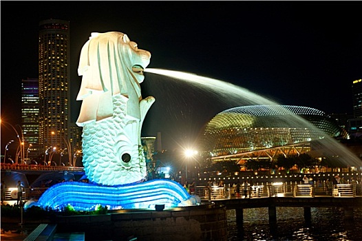 鱼尾狮,新加坡,夜晚