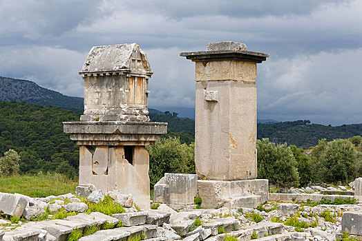 古城,柱子,墓地,地中海,区域,土耳其,亚洲