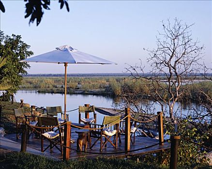 赞比亚,赞比西河下游国家公园,露营,平台,向外看,赞比西河