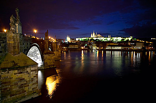 查理大桥,夜晚,布拉格,城市,图像