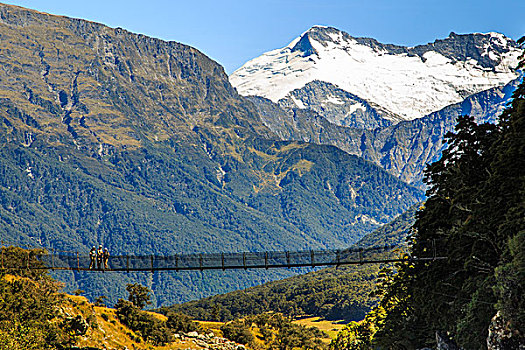远足,步行桥,上方,河,冰河,小路,户外,瓦纳卡,新西兰