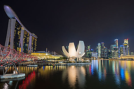 码头,湾,夜晚,新加坡,亚洲